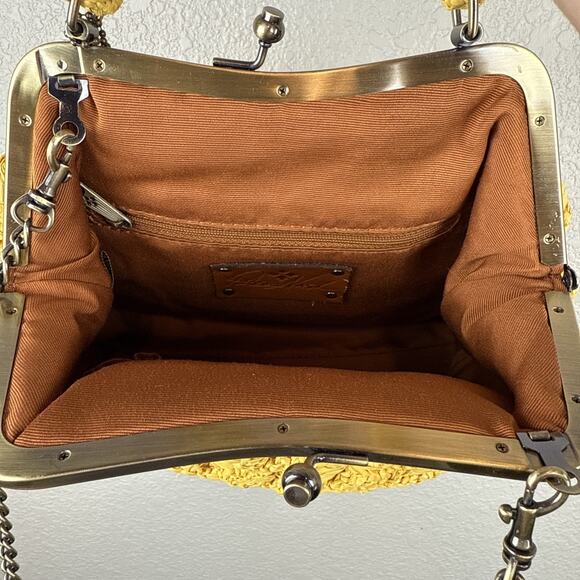 Patricia Nash Laureana Frame Satchel Yellow Woven Scallop Raffia Straw Crossbody - Picture 9 of 11